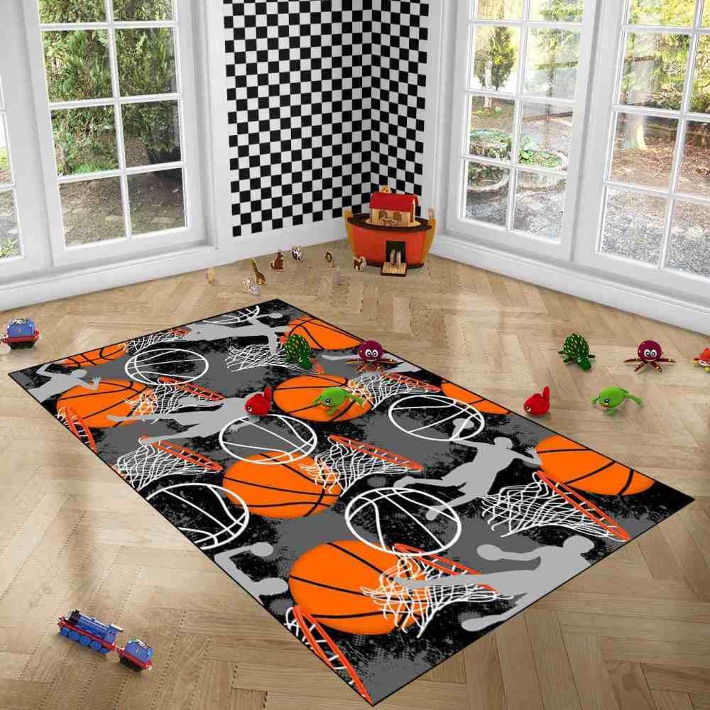 Basketball Player Silhouette Area Rug Non-Slip Boys Room | CozyLil