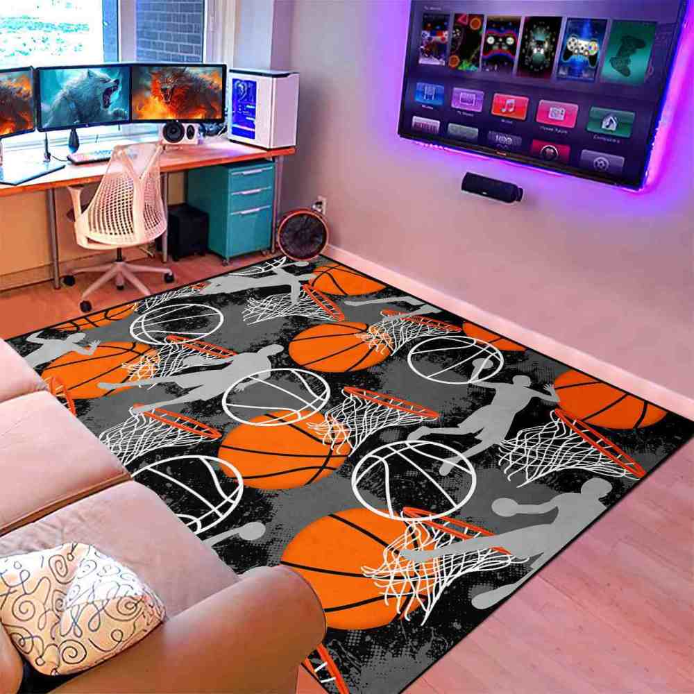 Basketball Player Silhouette Area Rug Non-Slip Boys Room | CozyLil