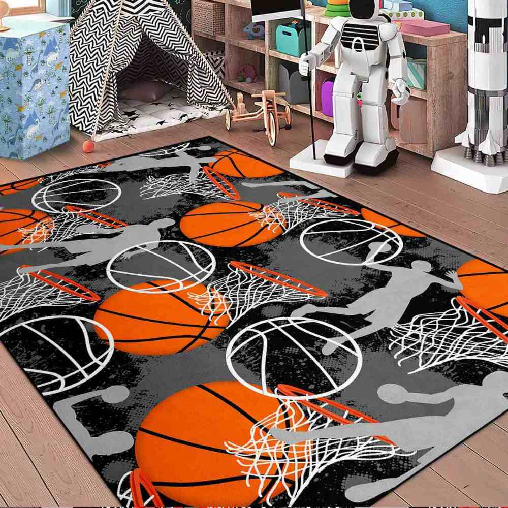 Basketball Player Silhouette Area Rug Non-Slip Boys Room | CozyLil