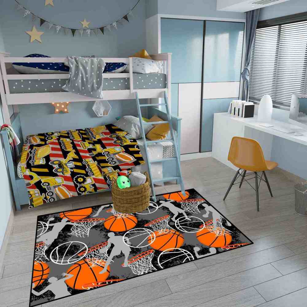 Basketball Player Silhouette Area Rug Non-Slip Boys Room | CozyLil
