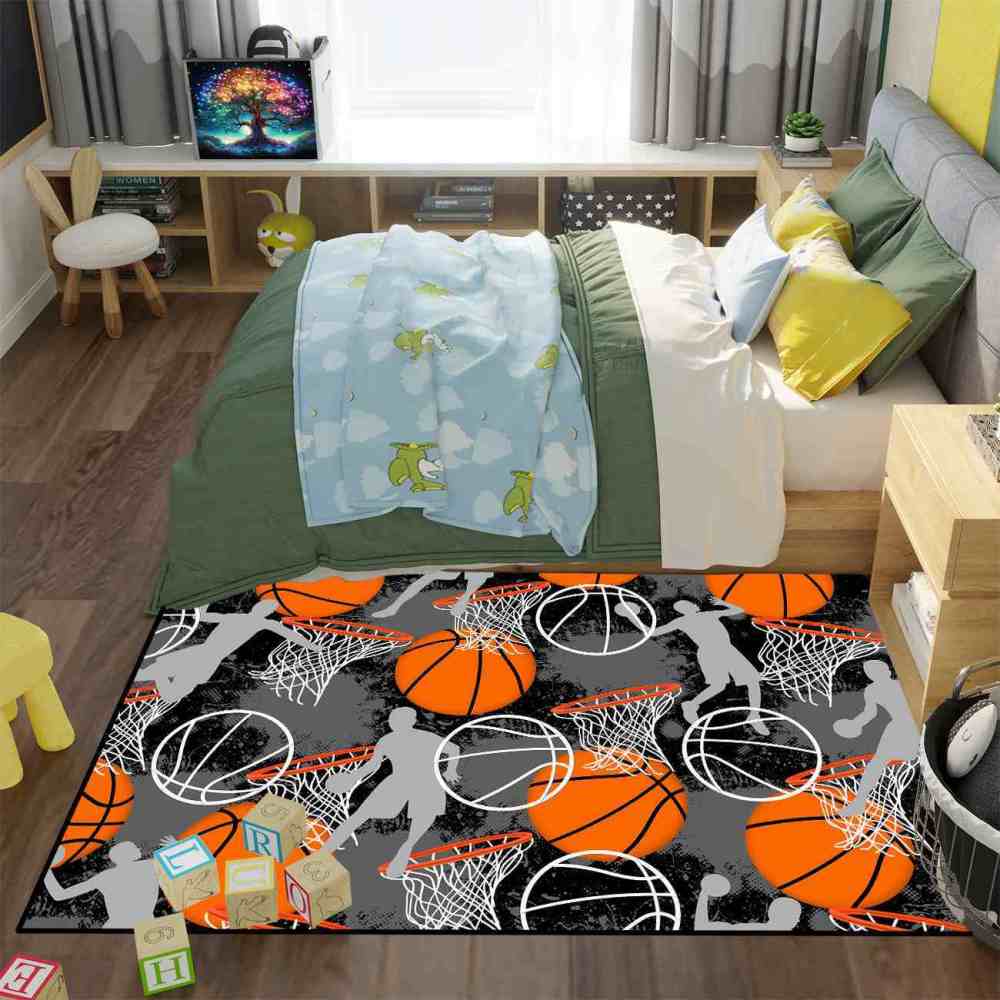 Basketball Player Silhouette Area Rug Non-Slip Boys Room | CozyLil