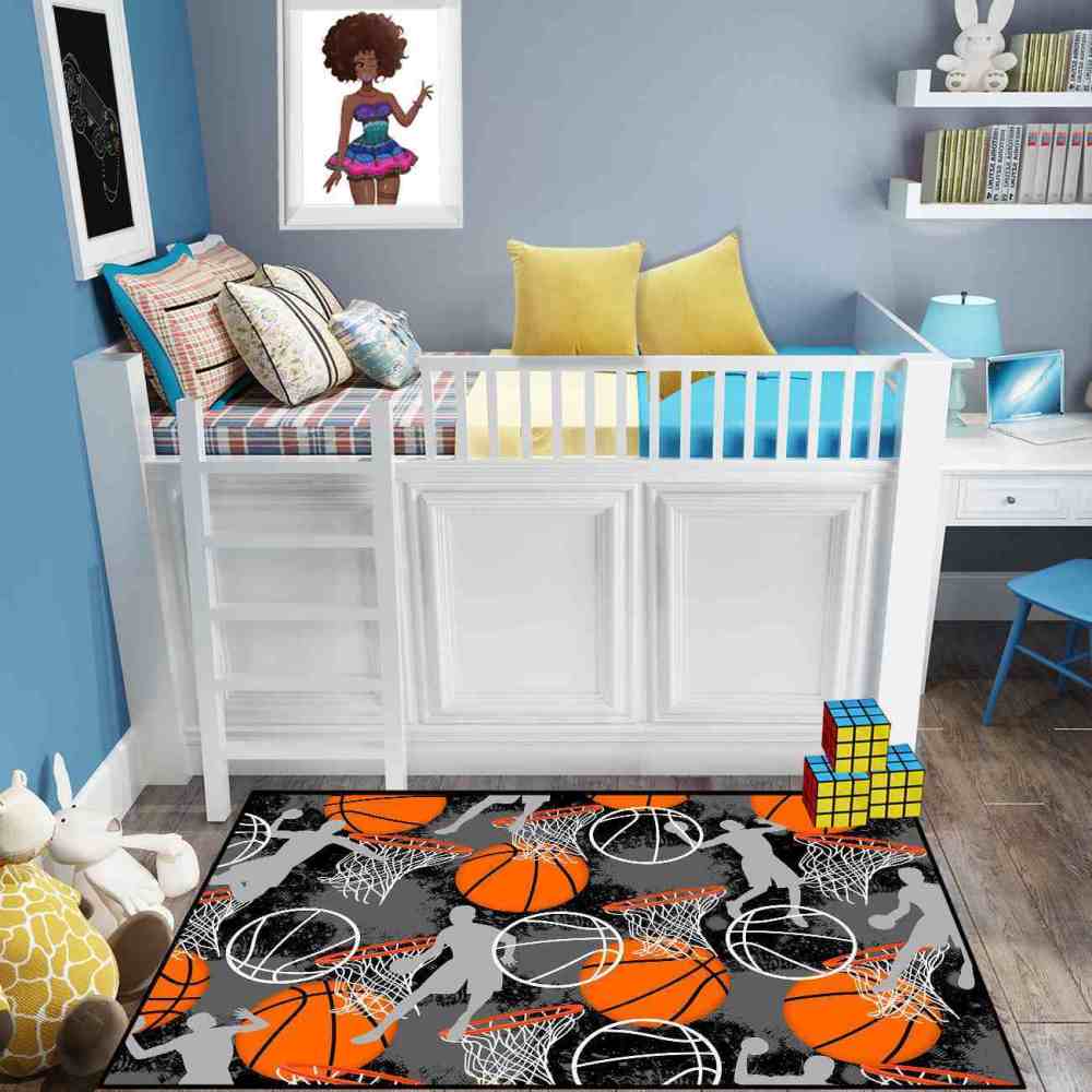 Basketball Player Silhouette Area Rug Non-Slip Boys Room | CozyLil