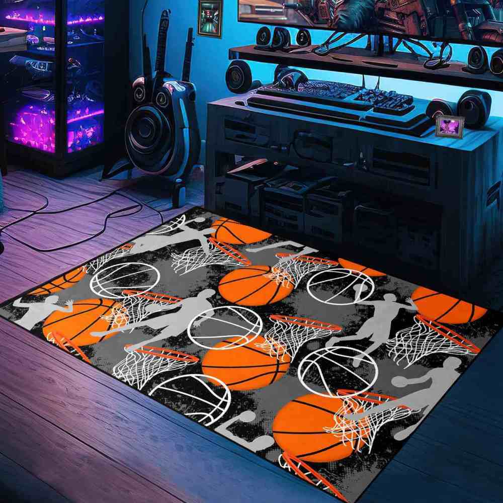 Basketball Player Silhouette Area Rug Non-Slip Boys Room | CozyLil