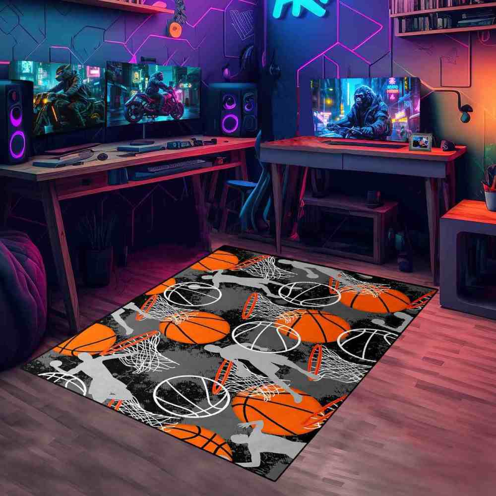 Basketball Player Silhouette Area Rug Non-Slip Boys Room | CozyLil
