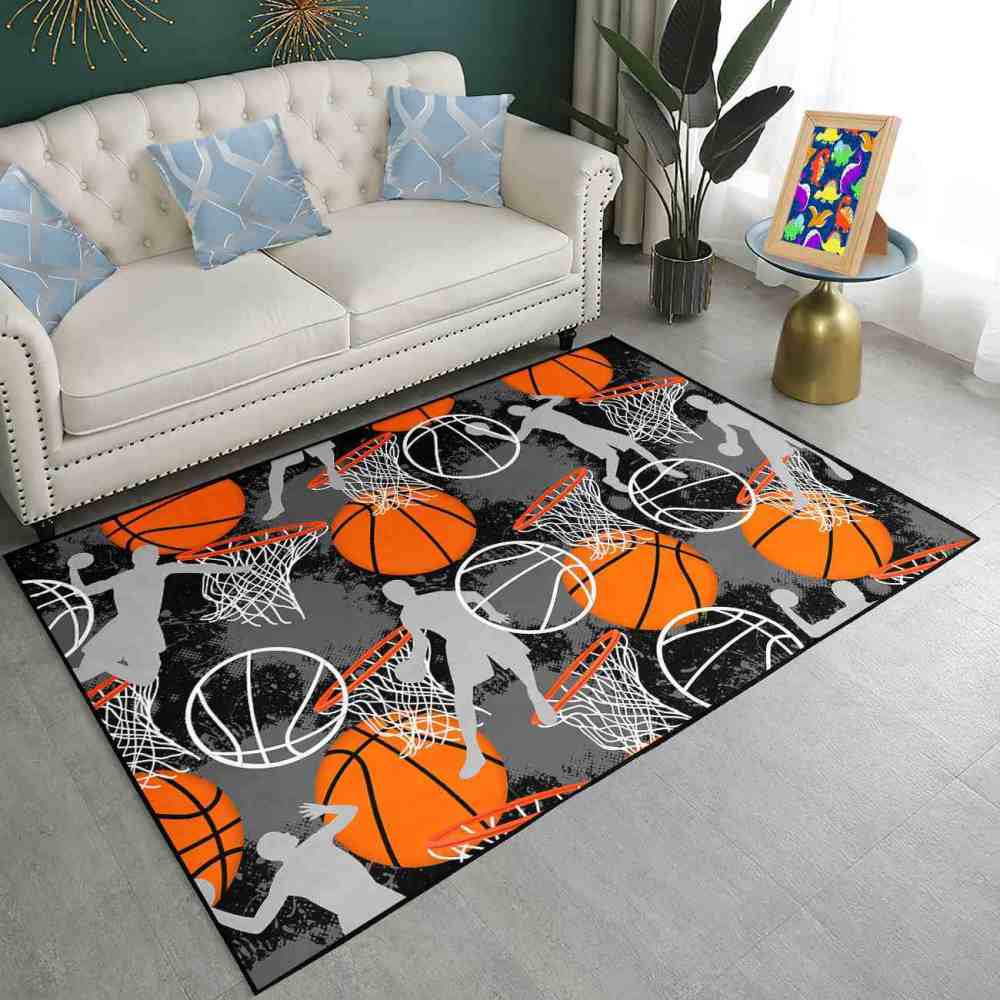 Basketball Player Silhouette Area Rug Non-Slip Boys Room | CozyLil