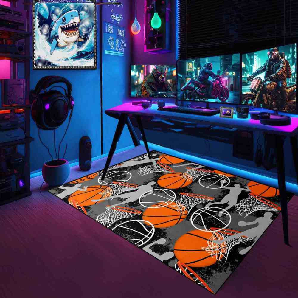 Basketball Player Silhouette Area Rug Non-Slip Boys Room | CozyLil