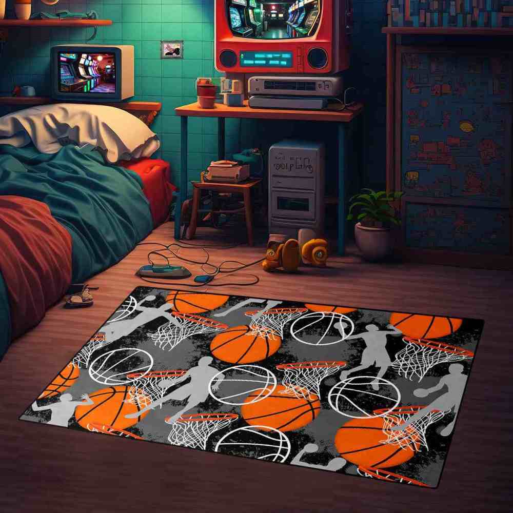 Basketball Player Silhouette Area Rug Non-Slip Boys Room | CozyLil