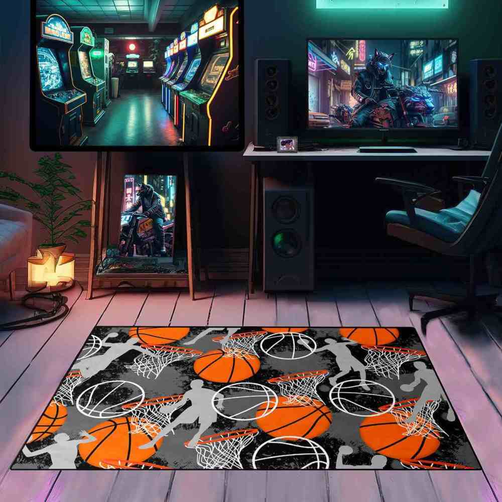 Basketball Player Silhouette Area Rug Non-Slip Boys Room | CozyLil