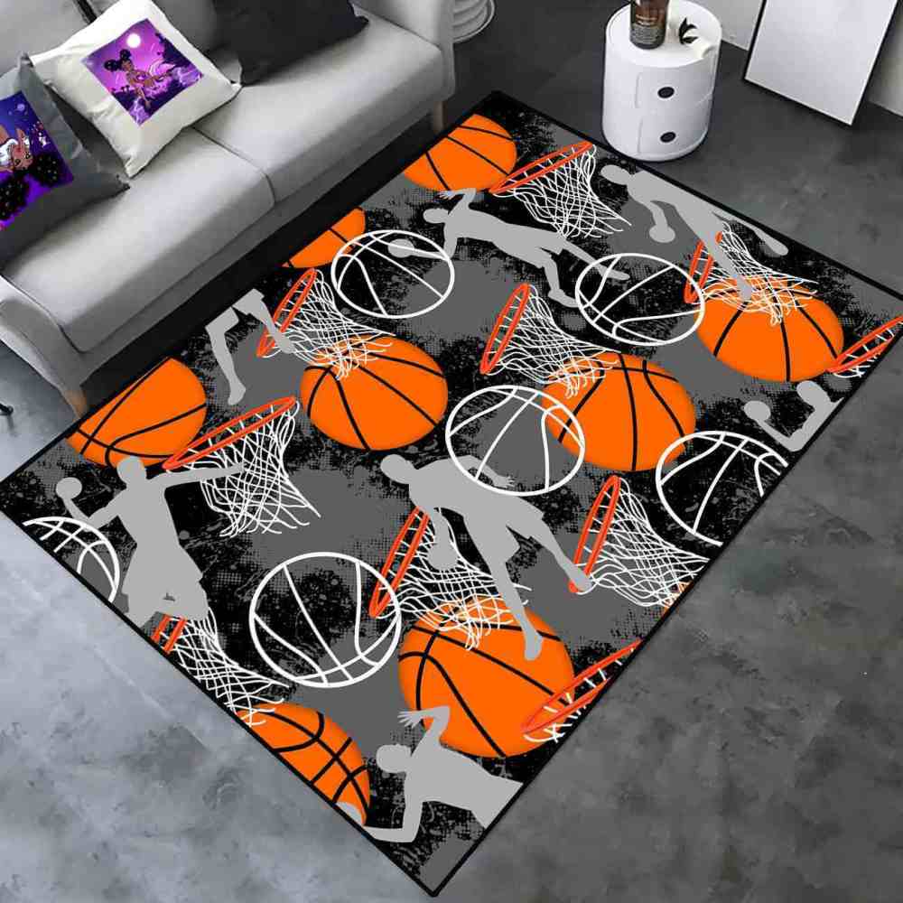 Basketball Player Silhouette Area Rug Non-Slip Boys Room | CozyLil