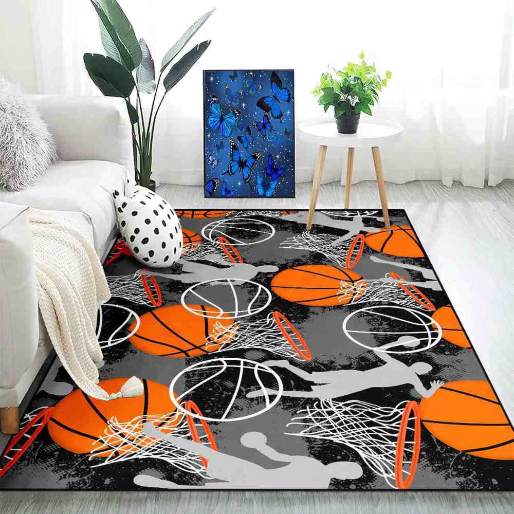 Basketball Player Silhouette Area Rug Non-Slip Boys Room | CozyLil