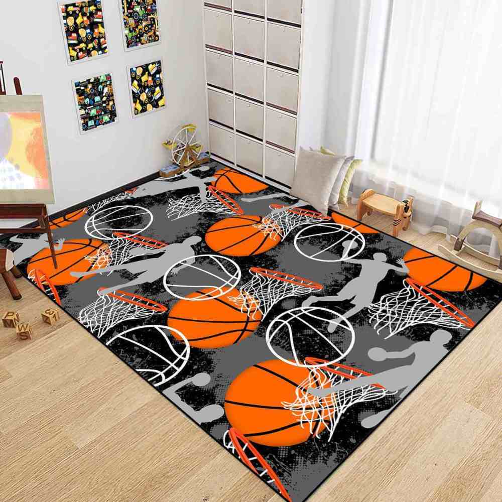 Basketball Player Silhouette Area Rug Non-Slip Boys Room | CozyLil