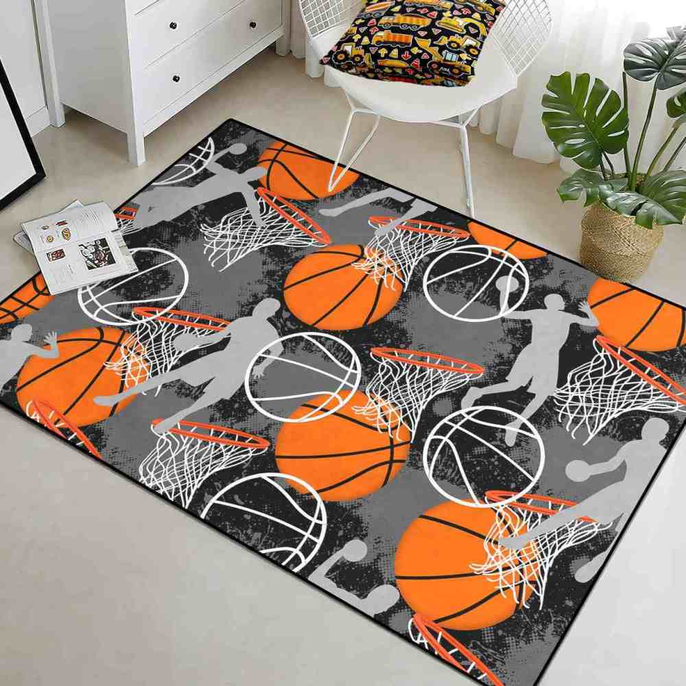 Basketball Player Silhouette Area Rug Non-Slip Boys Room | CozyLil