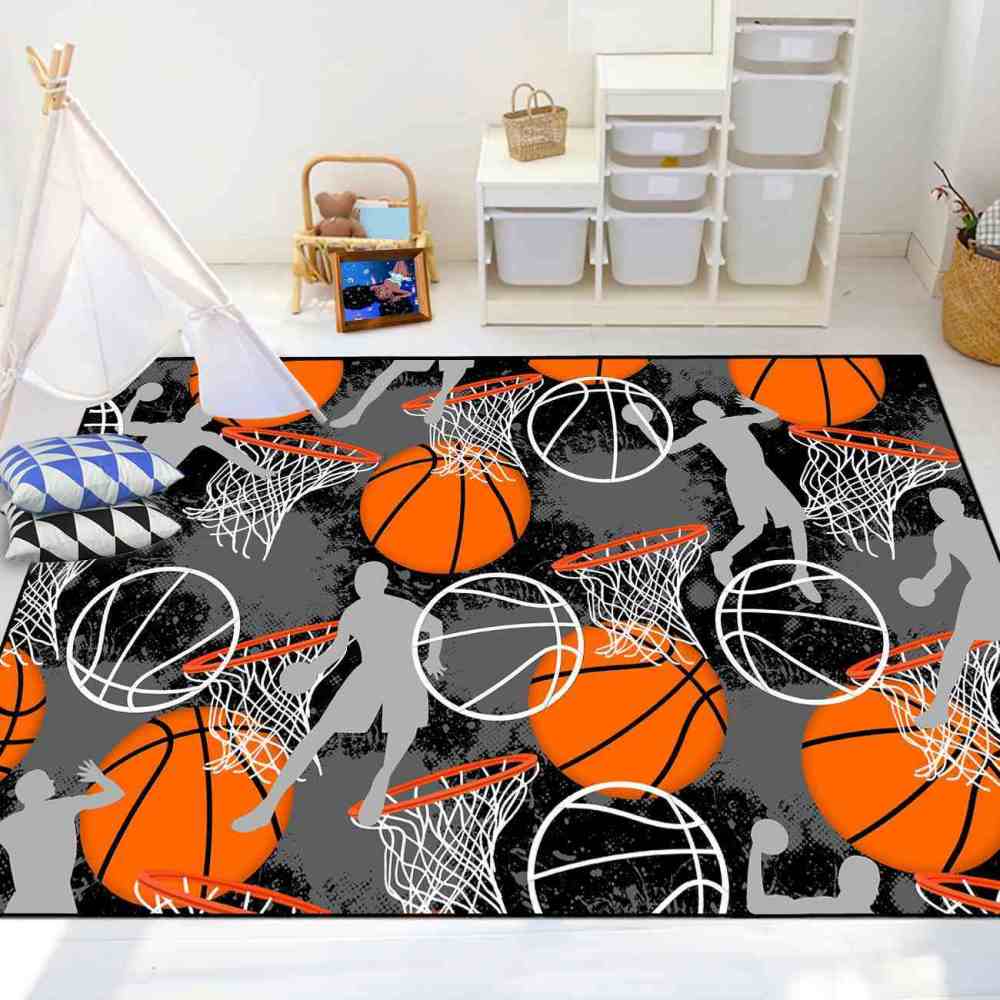 Basketball Player Silhouette Area Rug Non-Slip Boys Room | CozyLil