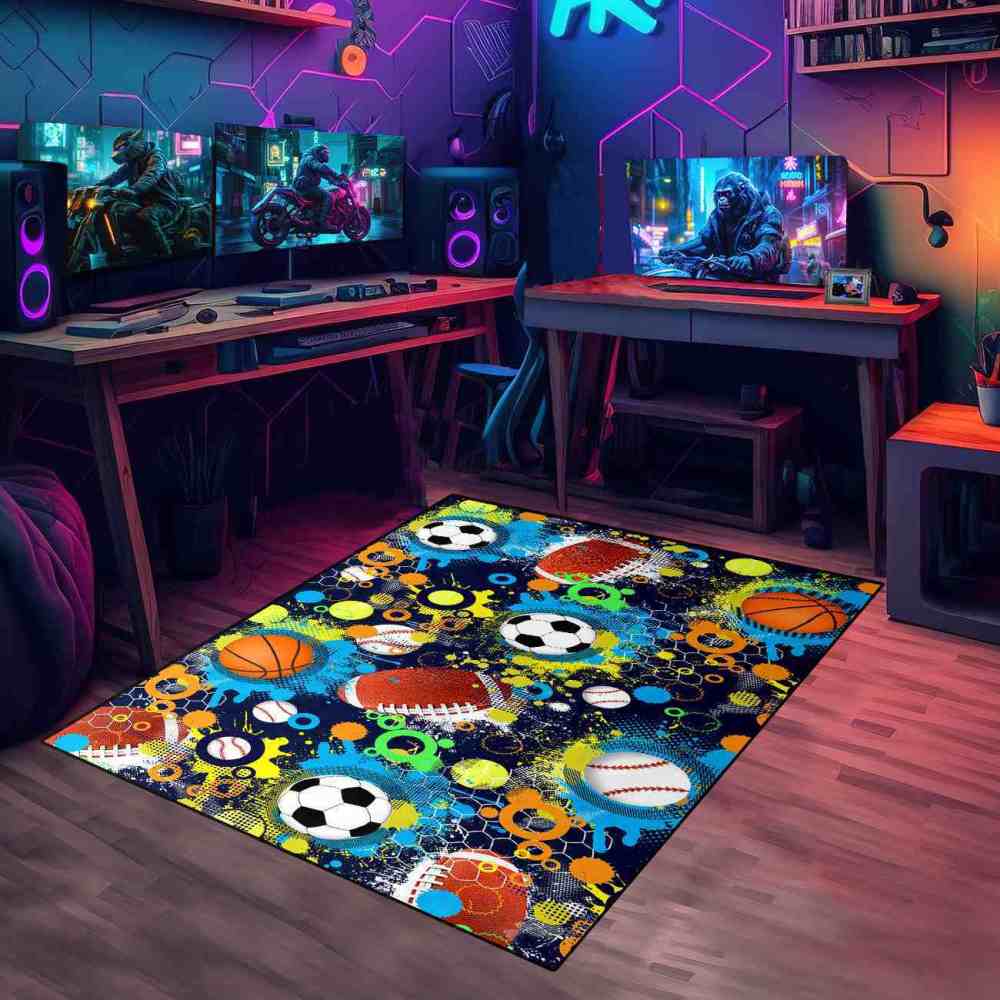 Geometric Sports Honeycomb Area Rug Non-Slip Teen Room | CozyLil