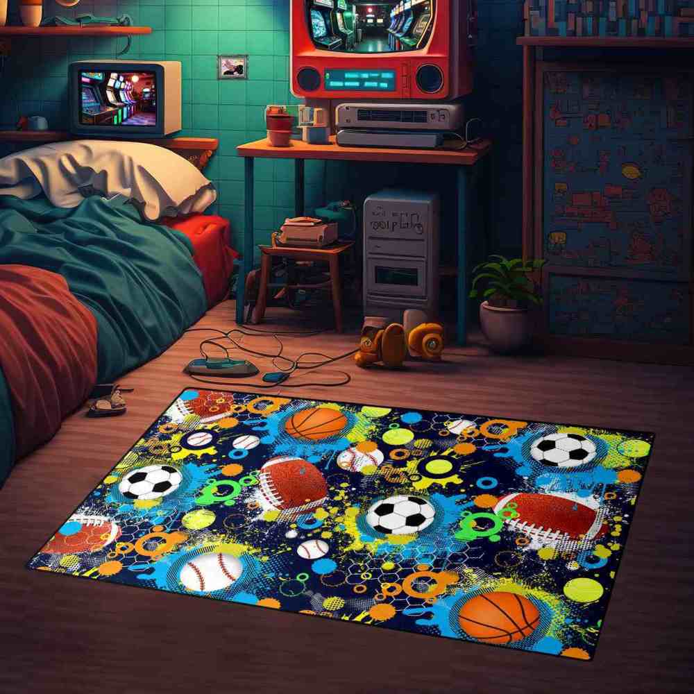 Geometric Sports Honeycomb Area Rug Non-Slip Teen Room | CozyLil