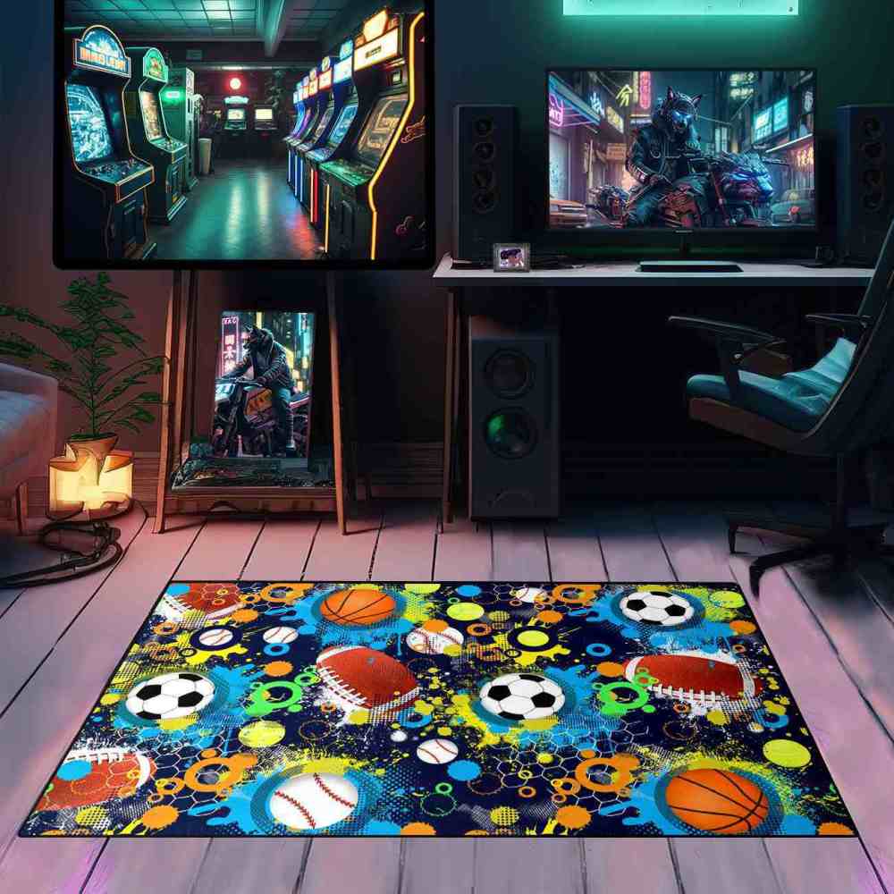 Geometric Sports Honeycomb Area Rug Non-Slip Teen Room | CozyLil