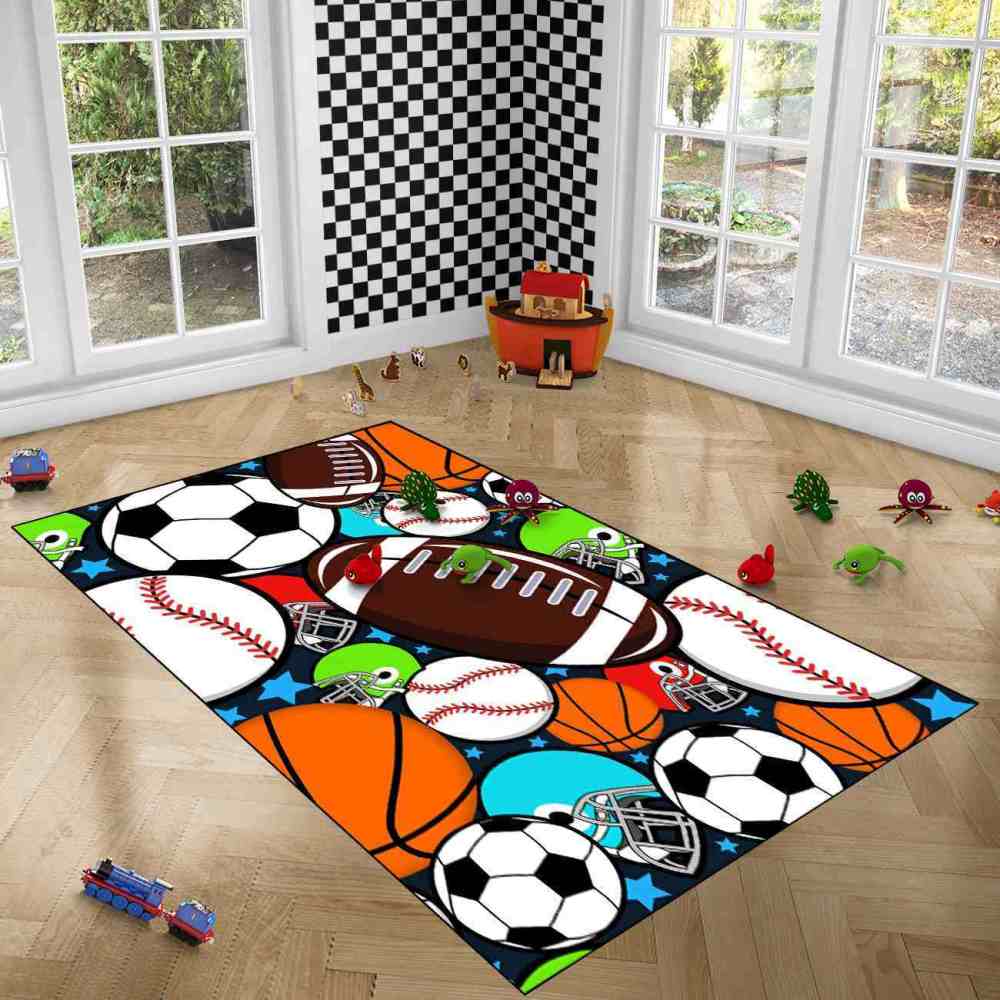 Giant Sports Balls Starry Pattern Rug Non-Slip Kids | CozyLil