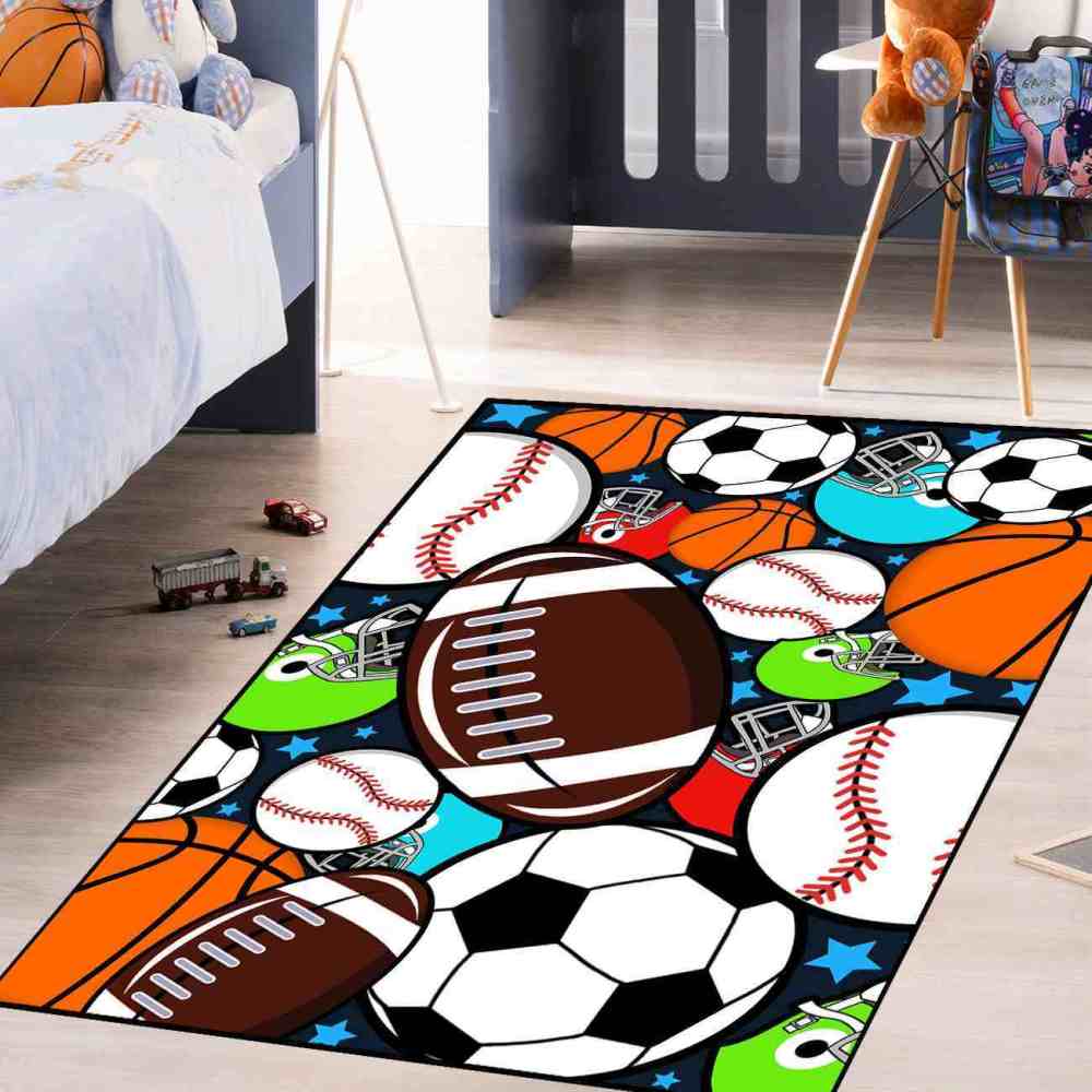 Giant Sports Balls Starry Pattern Rug Non-Slip Kids | CozyLil
