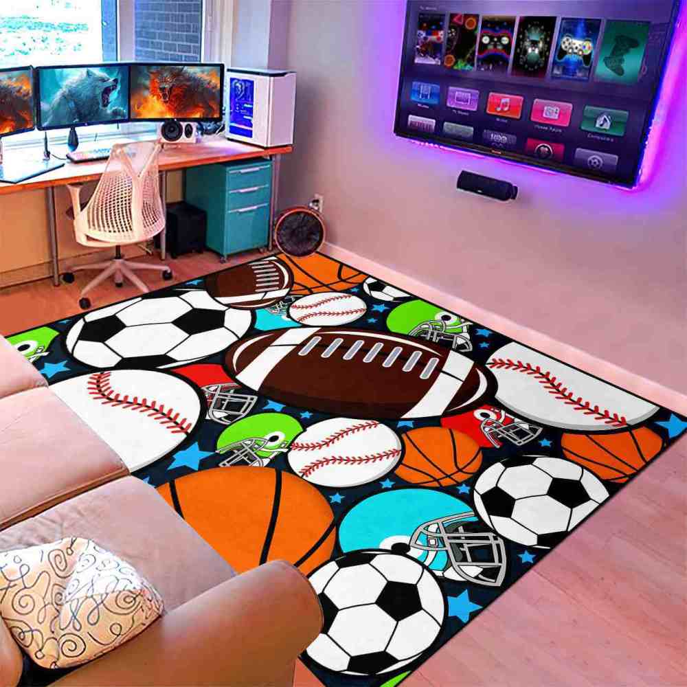 Giant Sports Balls Starry Pattern Rug Non-Slip Kids | CozyLil