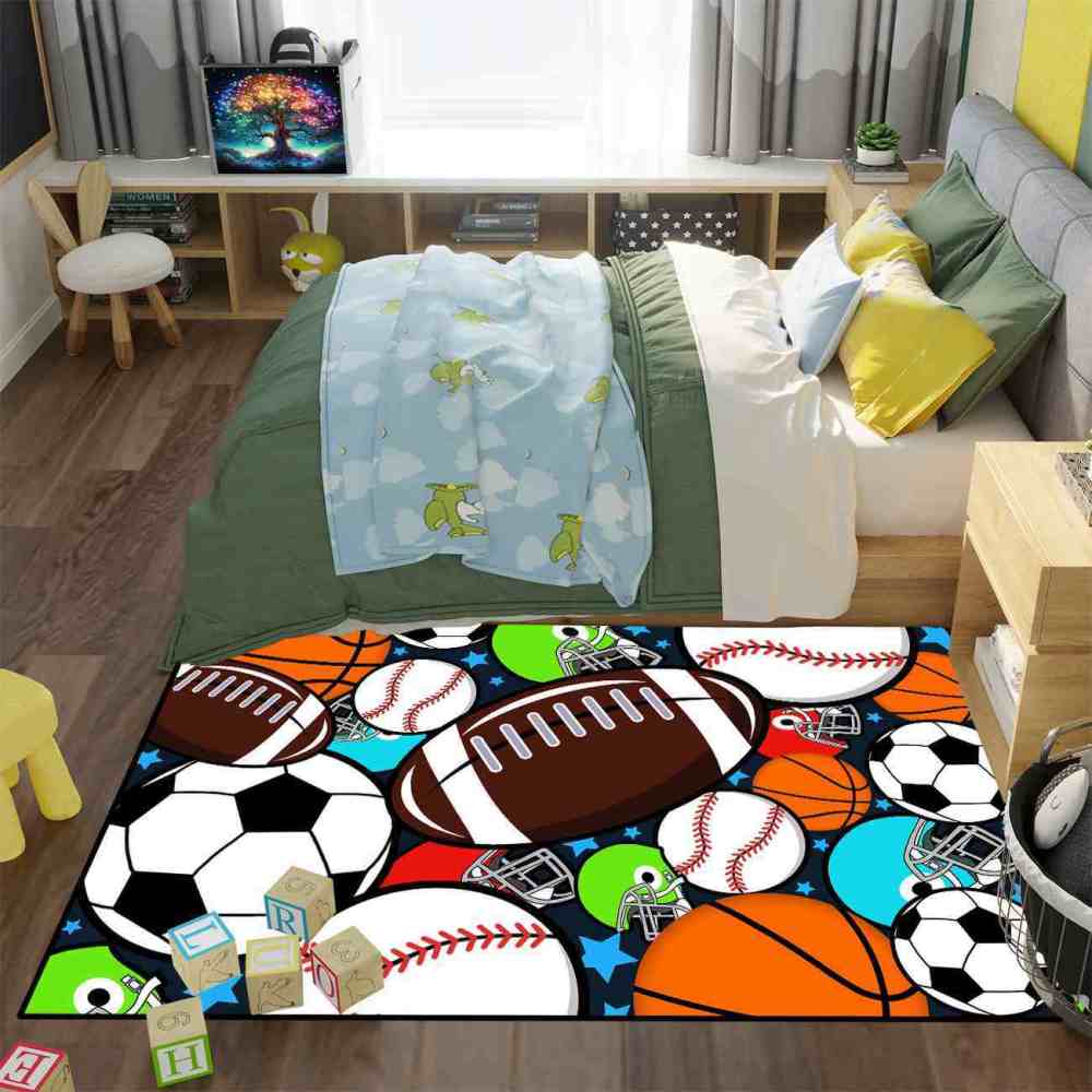 Giant Sports Balls Starry Pattern Rug Non-Slip Kids | CozyLil
