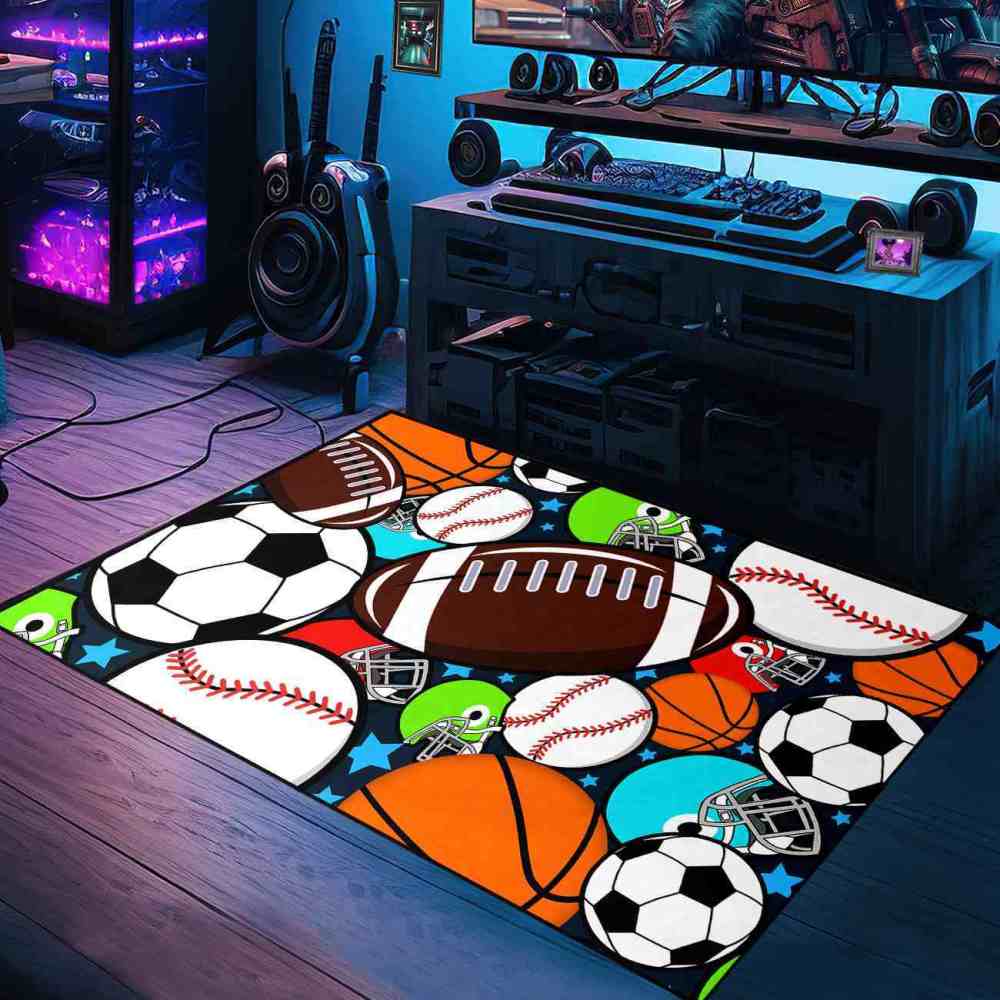 Giant Sports Balls Starry Pattern Rug Non-Slip Kids | CozyLil