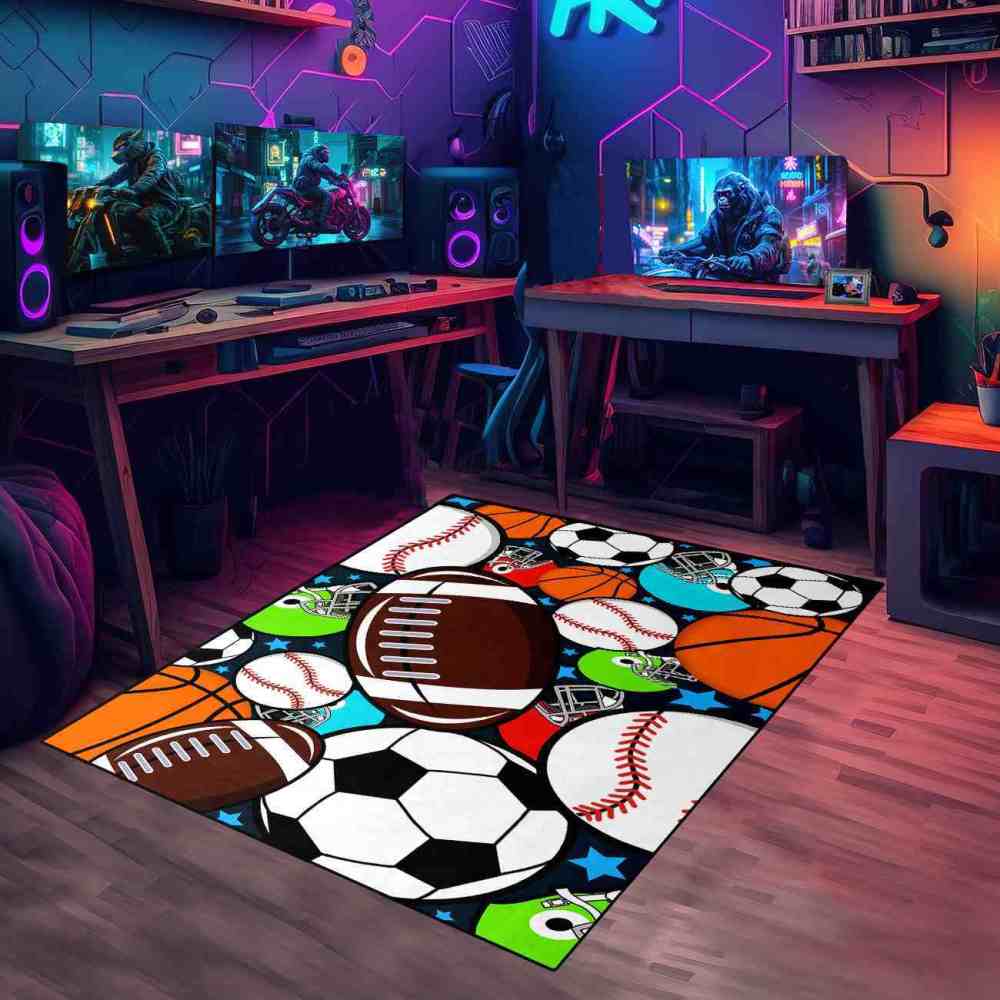 Giant Sports Balls Starry Pattern Rug Non-Slip Kids | CozyLil