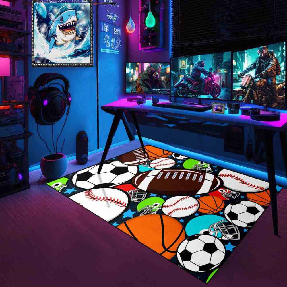Giant Sports Balls Starry Pattern Rug Non-Slip Kids | CozyLil