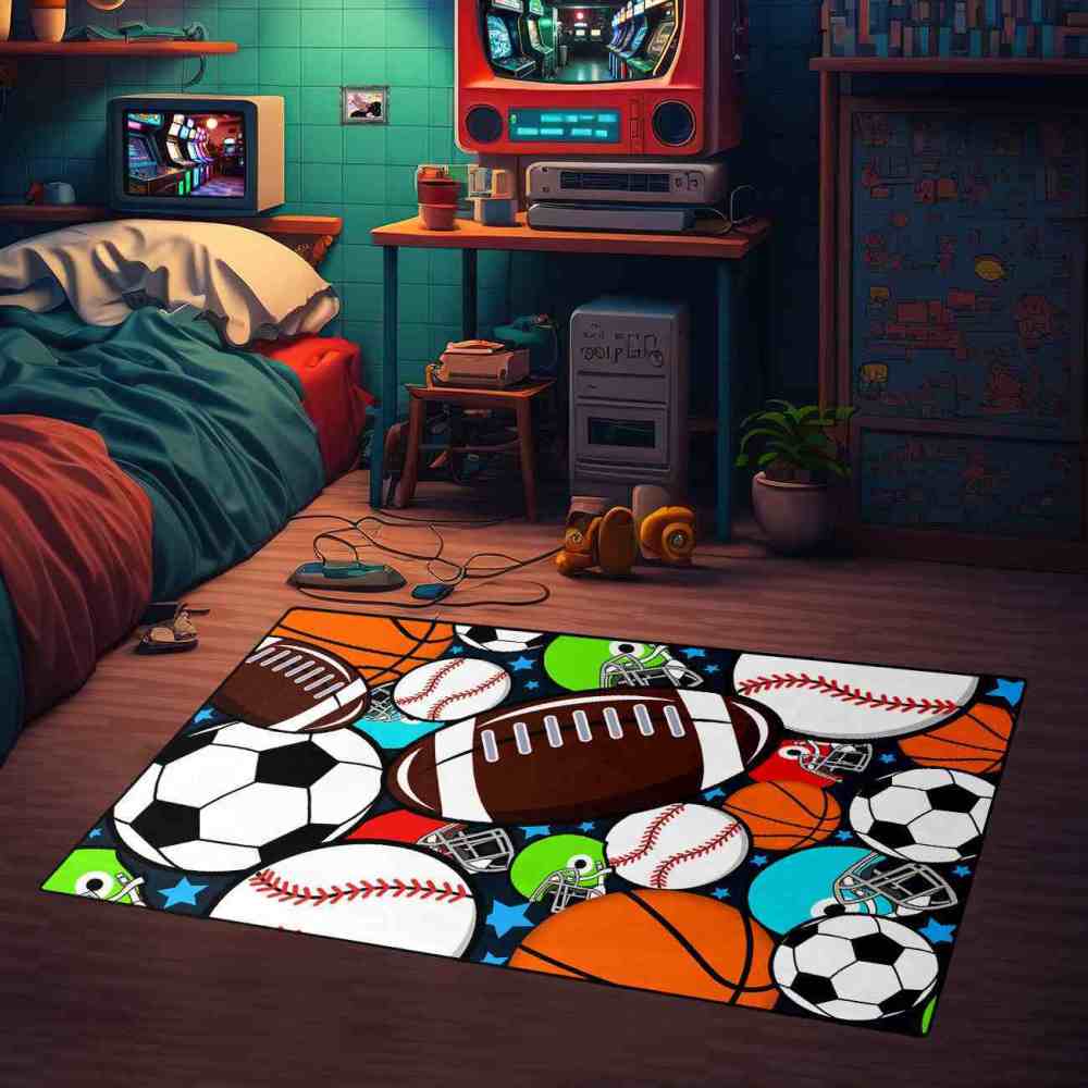 Giant Sports Balls Starry Pattern Rug Non-Slip Kids | CozyLil