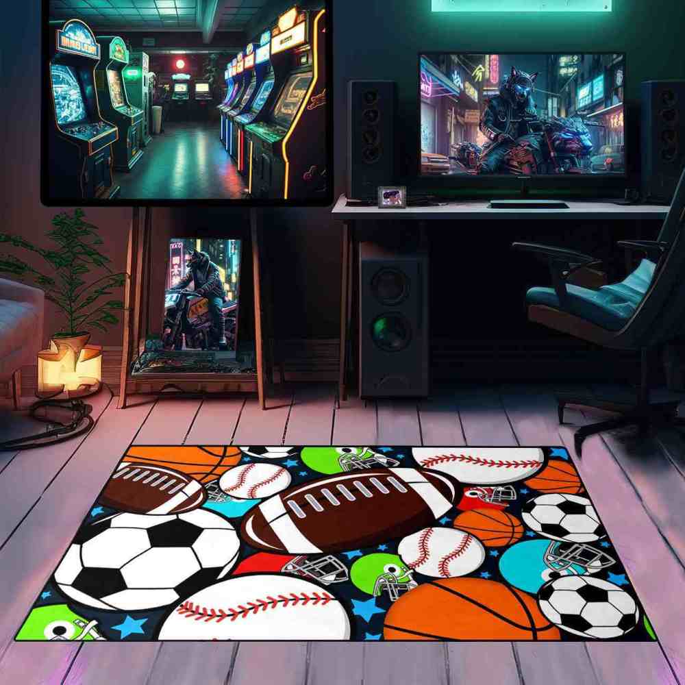 Giant Sports Balls Starry Pattern Rug Non-Slip Kids | CozyLil