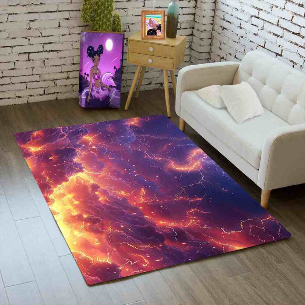 Fiery Storm Lightning Area Rug for Gamer Room | CozyLil
