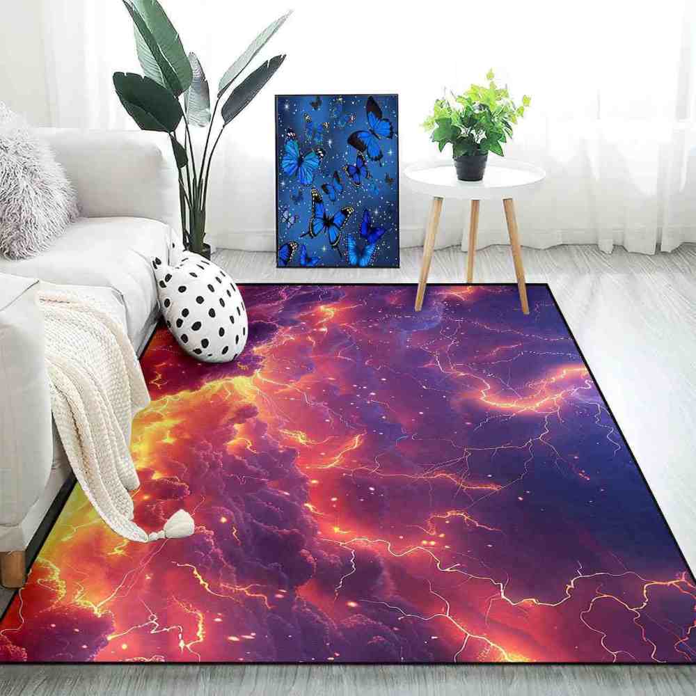 Fiery Storm Lightning Area Rug for Gamer Room | CozyLil