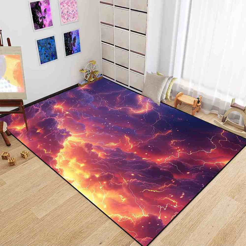 Fiery Storm Lightning Area Rug for Gamer Room | CozyLil