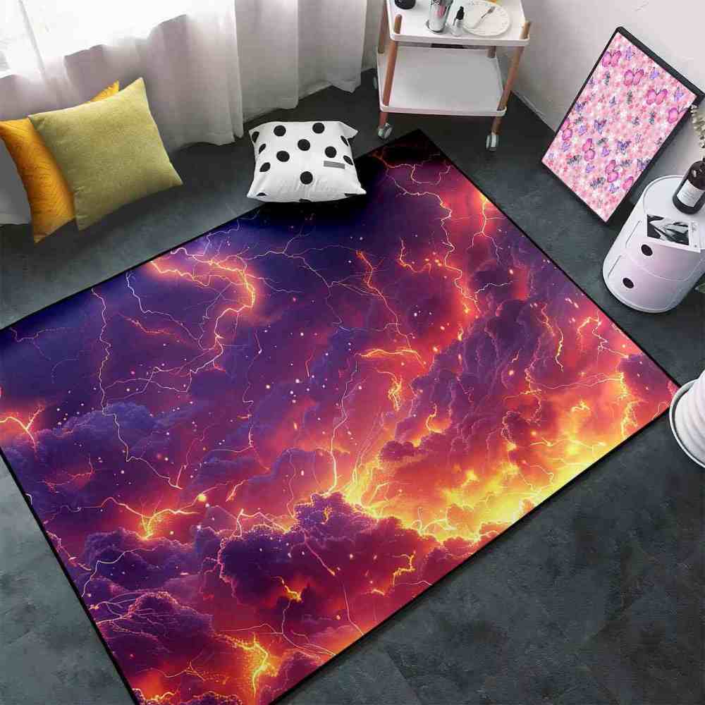 Fiery Storm Lightning Area Rug for Gamer Room | CozyLil