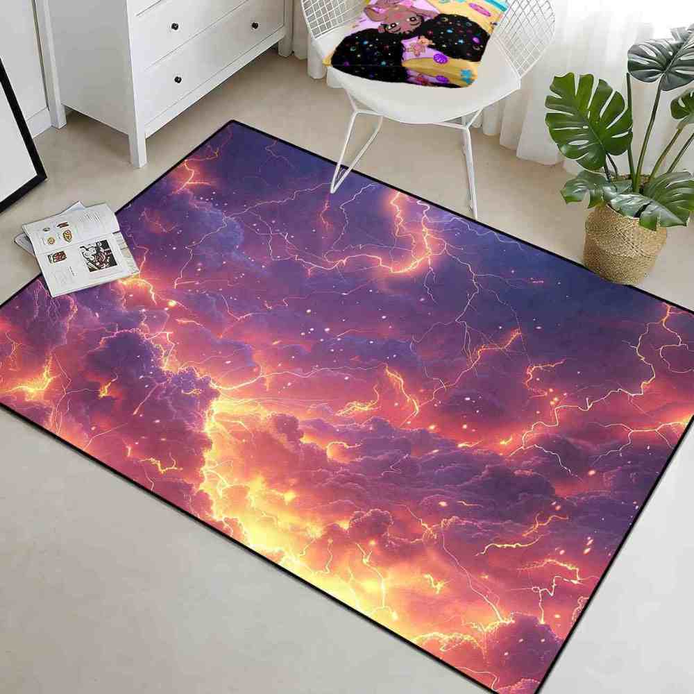 Fiery Storm Lightning Area Rug for Gamer Room | CozyLil
