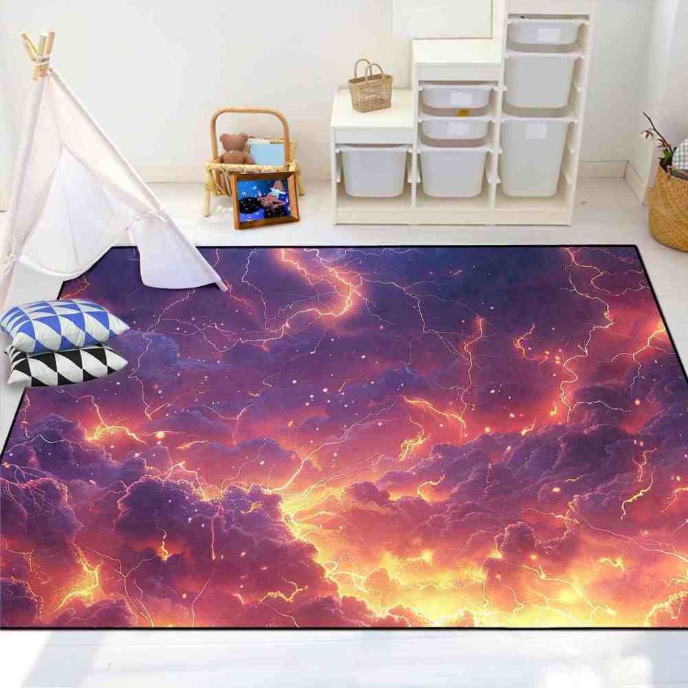 Fiery Storm Lightning Area Rug for Gamer Room | CozyLil