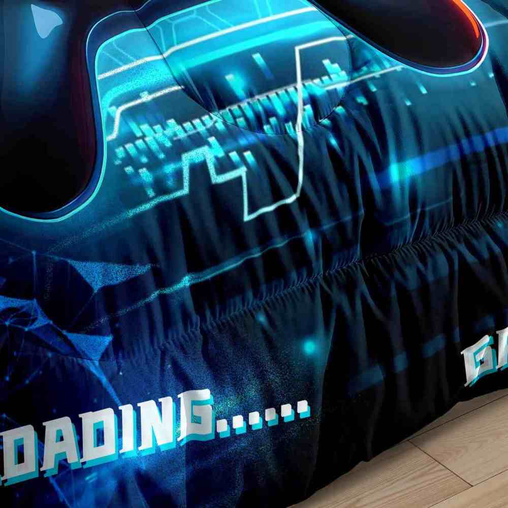Cyber Blue Neon Gamer Comforter Set Bedding | CozyLil