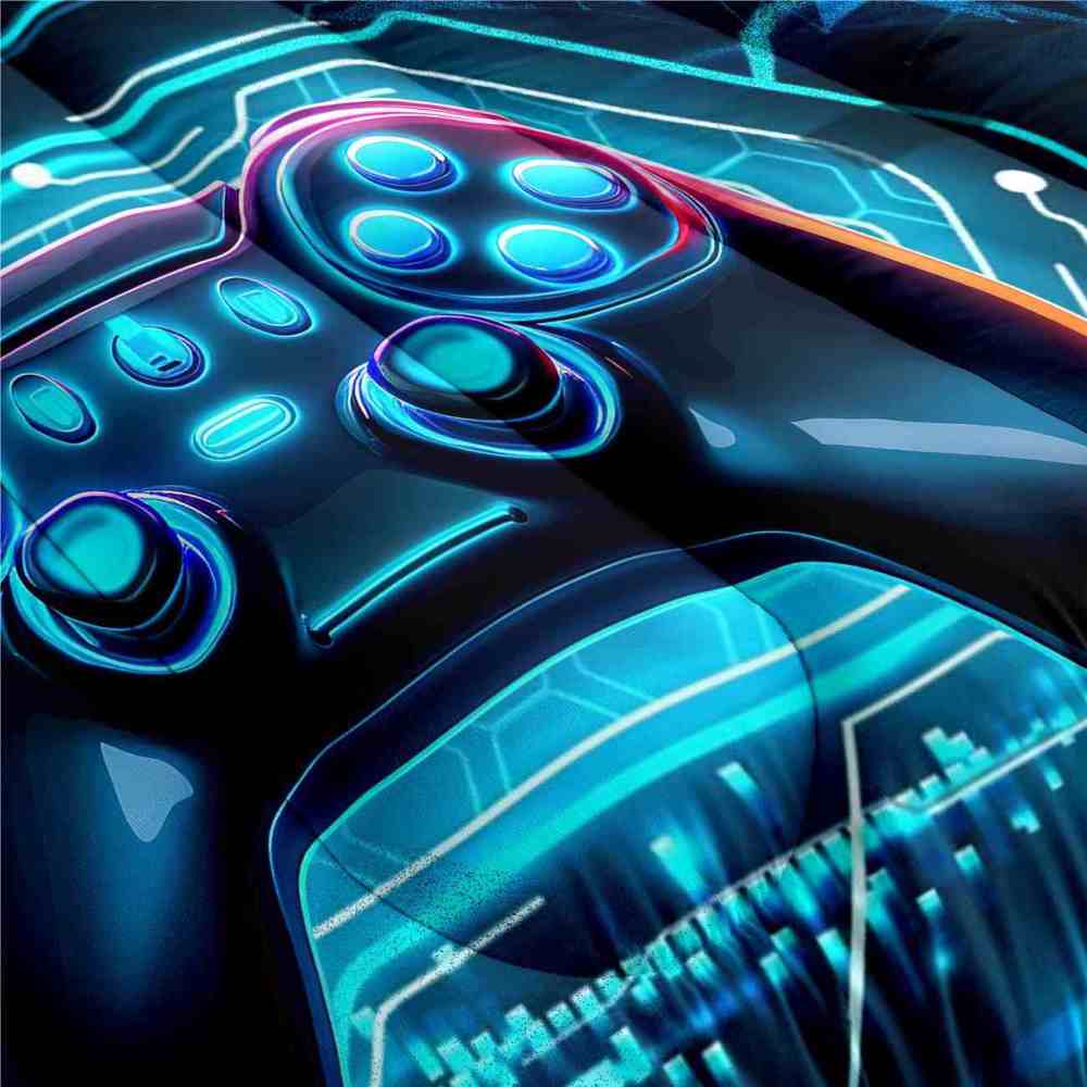 Cyber Blue Neon Gamer Comforter Set Bedding | CozyLil