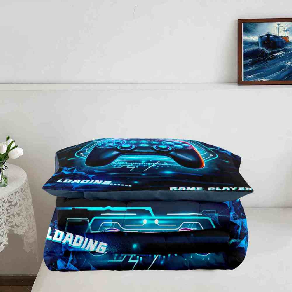 Cyber Blue Neon Gamer Comforter Set Bedding | CozyLil