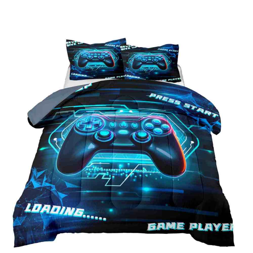 Cyber Blue Neon Gamer Comforter Set Bedding | CozyLil