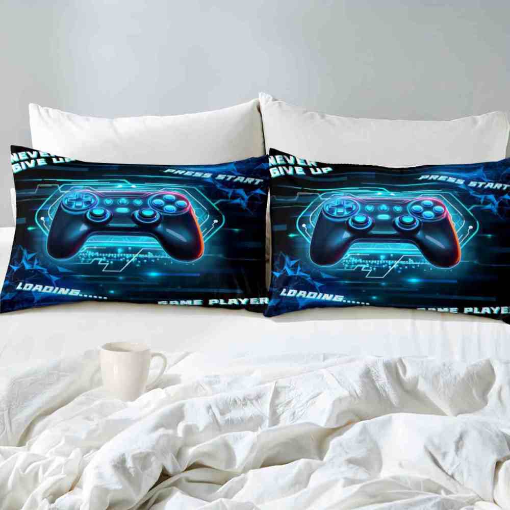 Cyber Blue Neon Gamer Comforter Set Bedding | CozyLil