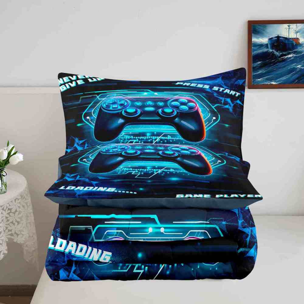 Cyber Blue Neon Gamer Comforter Set Bedding | CozyLil