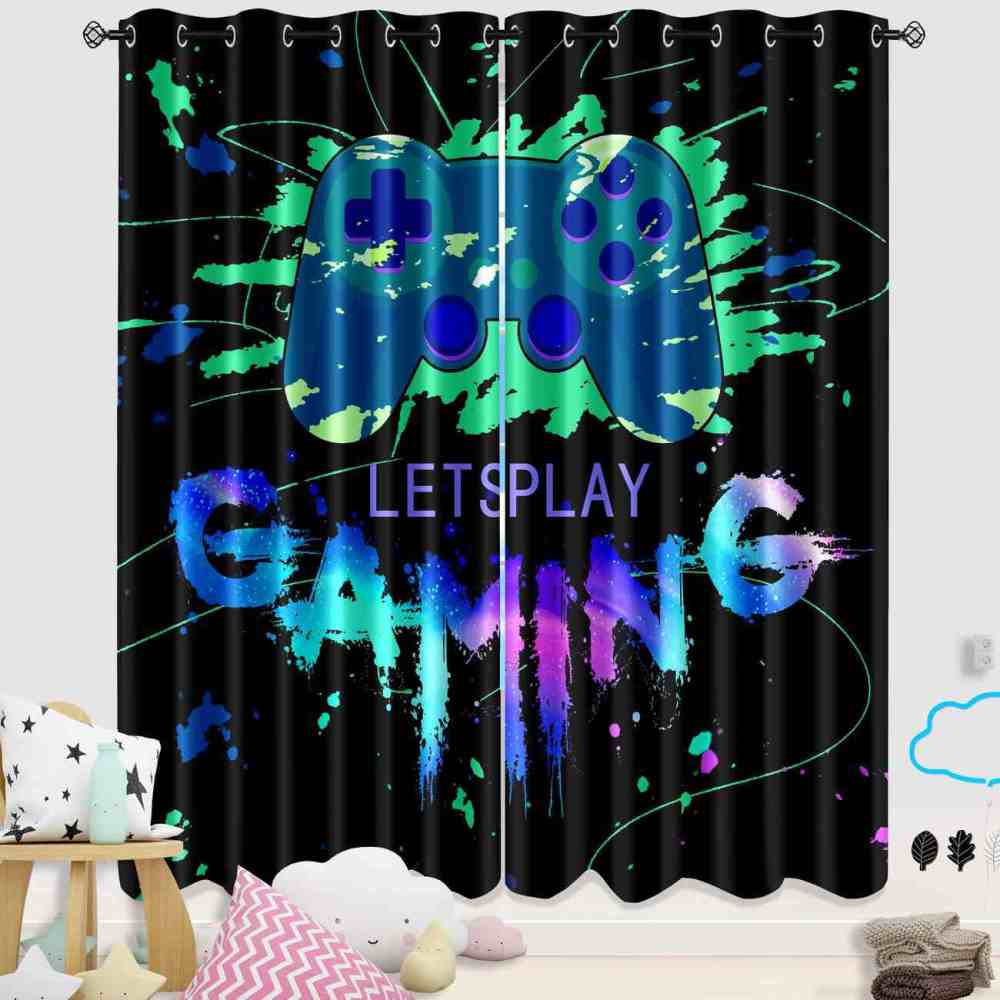 Let's Play Splash Art Gaming Controller Window Drapes | CozyLil