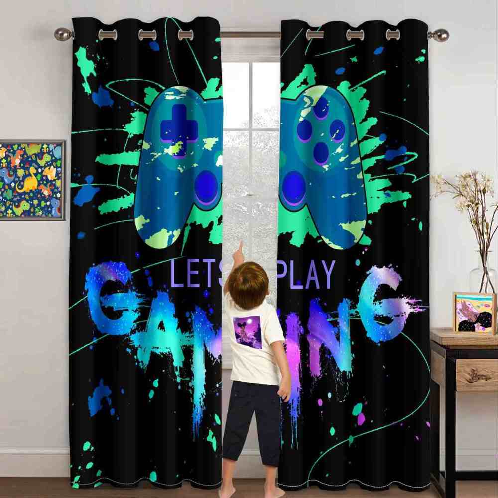 Let's Play Splash Art Gaming Controller Window Drapes | CozyLil