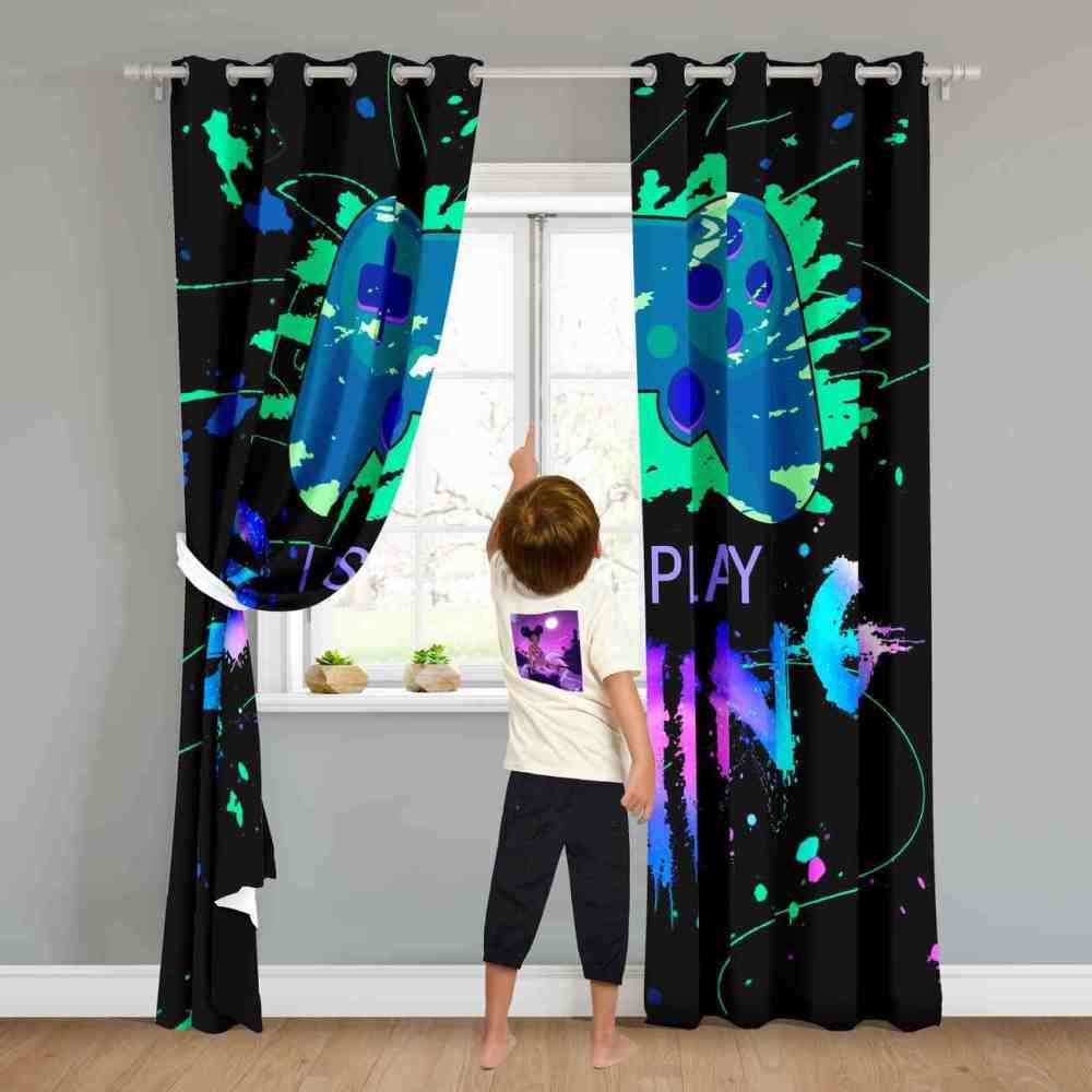 Let's Play Splash Art Gaming Controller Window Drapes | CozyLil