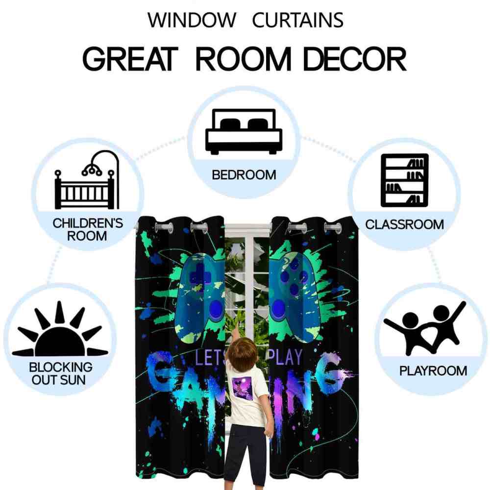 Let's Play Splash Art Gaming Controller Window Drapes | CozyLil