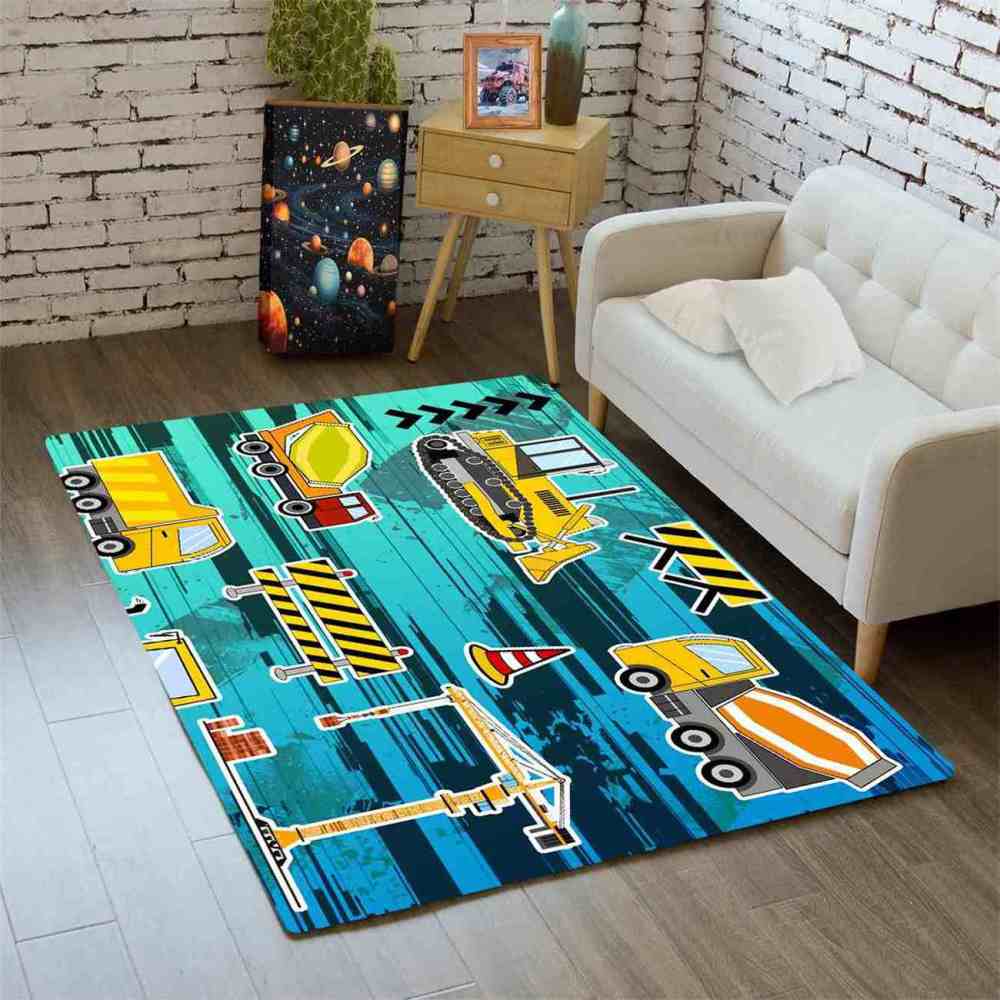 Blue Cartoon Construction Vehicle Kids Play Mat | CozyLil