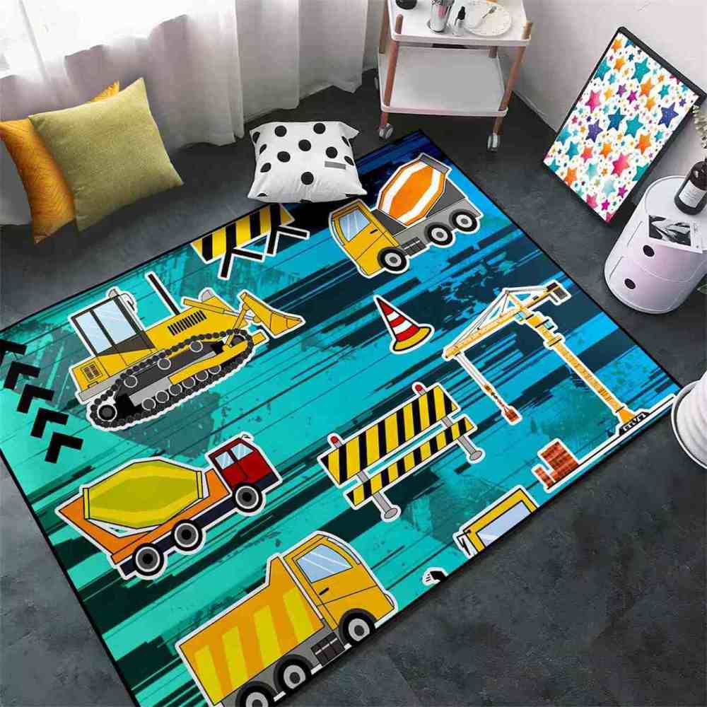 Blue Cartoon Construction Vehicle Kids Play Mat | CozyLil