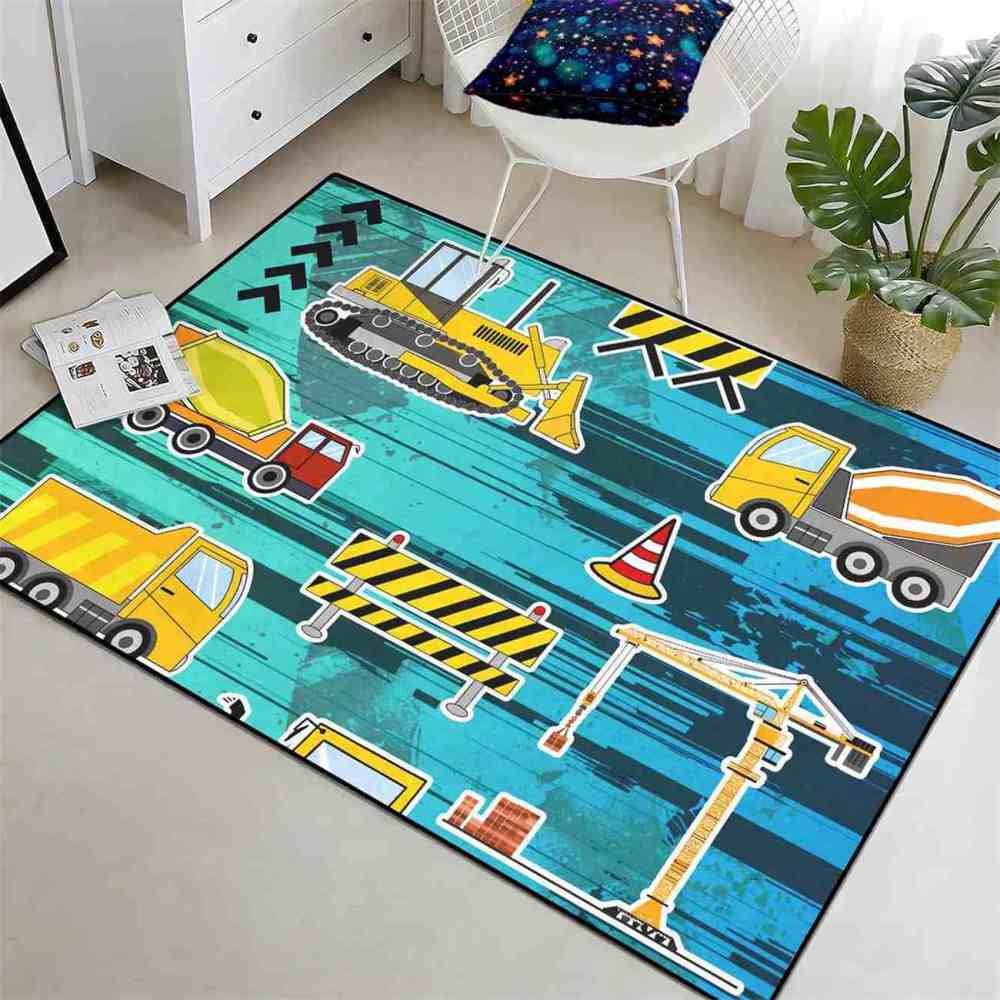 Blue Cartoon Construction Vehicle Kids Play Mat | CozyLil