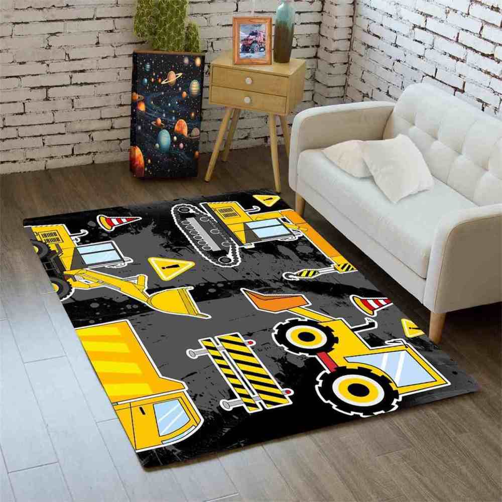 Asphalt Dirt Road Construction Trucks Boy Bedroom Area Rug | CozyLil