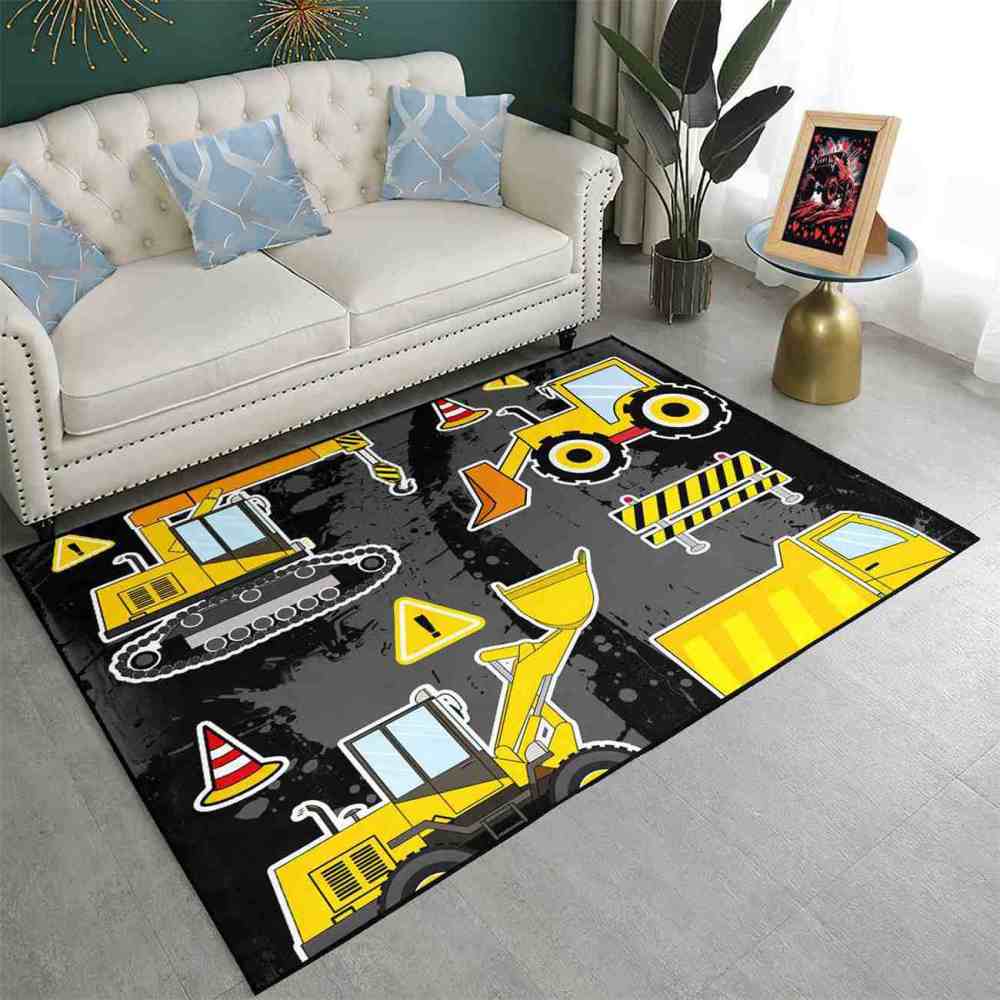 Asphalt Dirt Road Construction Trucks Boy Bedroom Area Rug | CozyLil